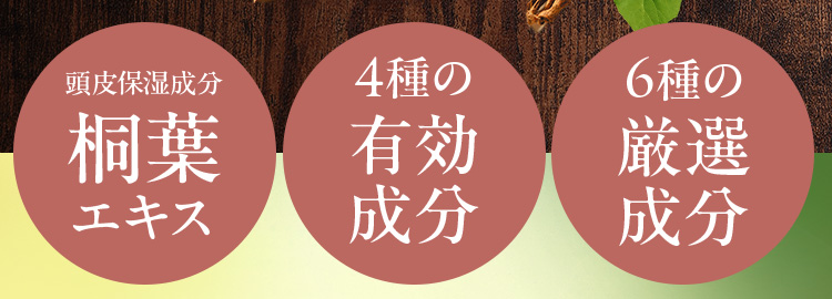 頭皮保湿成分 桐葉エキス 4種の有効成分 6種の厳選成分